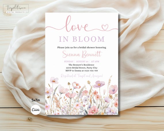 Wildflower Bridal Shower Editable Invitation Template, Love In Bloom Invite, Printable Bridal Shower Invite, Floral Bridal Shower Template