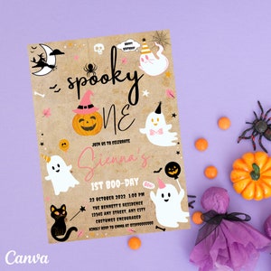Editable Spooky One Vintage Halloween Ghost 1st Birthday Party Invitation - 1st Birthday Party Ghost Spooktacular Invite - Instant Download
