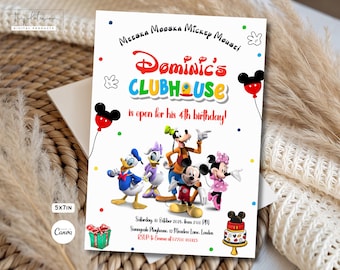 Clubhouse Birthday Invitation, Editable Mickey Invitation, Clubhouse Invitation, Mickey Invite, Editable Canva, Mickey Party Digital Invite