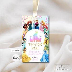 プリンセスの誕生日サンキュータグ ロイヤルプリンセス マジカルバースデー 記念品タグ テンプレート プリンセス ギフトタグ パーティーデコレーション 記念品ラベル 印刷可能