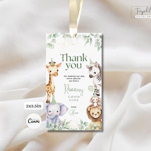 Safari Birthday Thank You Tag Girl Boy Wild One Birthday Favor Tag Template Greenery Jungle Animals Gift Tags Party Decor Favor Labels