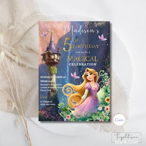 Bearbeitbare Rapunzel Geburtstagseinladung Verwirrter Geburtstag einladen Magisches 5