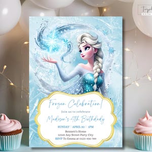 Bewerkbare Elsa Invite Digitale Frozen-feestuitnodiging Custom Frozen Invite Verjaardag Frozen Princess Ice Elke leeftijd Verjaardag digitaal downloaden