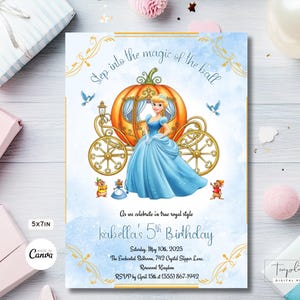 Editable Cinderella Invitation, Princess Cinderella Birthday Invite, Cinderella Party, Cinderella Digital Invite, Cinderella Template Invite