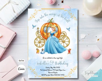 Invitación editable de Cenicienta, invitación de cumpleaños de la princesa Cenicienta, fiesta de Cenicienta, invitación digital de Cenicienta, plantilla de invitación de Cenicienta