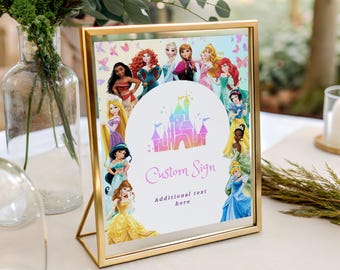 Custom Princess Table Sign Any Age Personalized Royal Party Decor Digital Canva Template