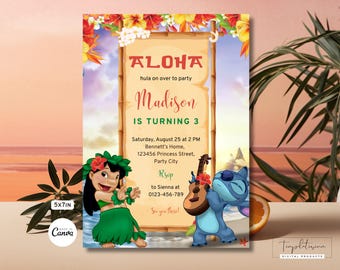 Editable Stitch Invitation Lilo and Stitch Birthday Invite Stitch Party Invite Template Stitch Printable Hawaii Birthday Digitally Download
