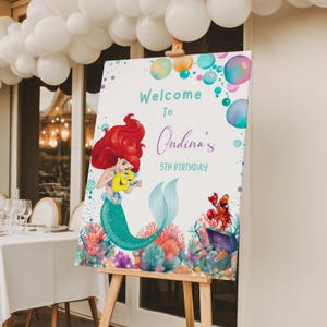 Little Mermaid Welcome Sign Any Age Birthday Girl Ariel Poster Custom Canva Digital Template