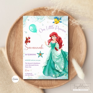 Editable Princess Ariel Invitation Little Mermaid Birthday Invite Princess Ariel Birthday Invite Little Mermaid Party Invite Instant Digital