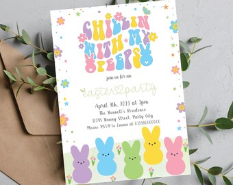 Editable Party with my Peeps Invitation, Easter Party invitation, Easter Egg Hunt Invitation, Easter Bunny Invite, Easter Birthday Template