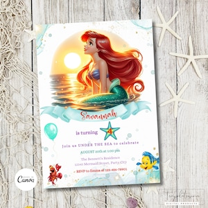 Editable Little Mermaid Invitation Little Mermaid Birthday Invite Princess Ariel Birthday Invite Little Mermaid Party Invite Instant Digital