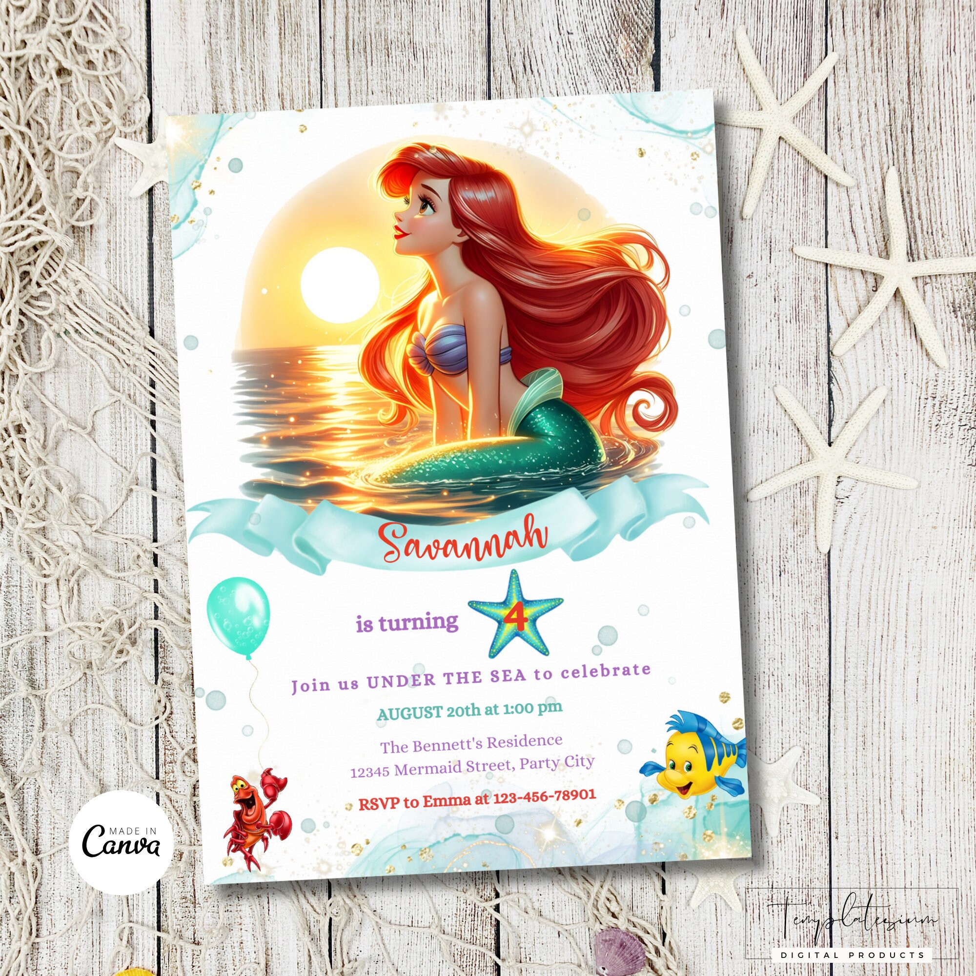 Editable Little Mermaid Invitation Little Mermaid Birthday Invite Princess Ariel Birthday Invite Little Mermaid Party Invite Instant Digital