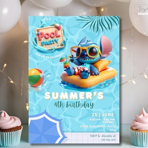 Bearbeitbare Stitch Einladung Stitch Birthday Pool einladen Stitch Party einladen Vorlage Stitch Printable Beach Geburtstag Digitally Download