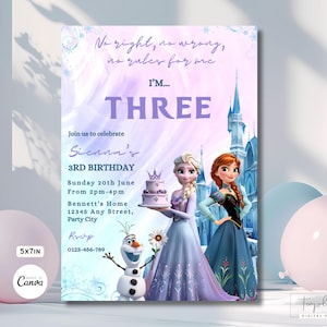 Invito modificabile Elsa Invito digitale per la festa di Frozen Invito personalizzato per Frozen Compleanno Anna Frozen 3° compleanno Download digitale