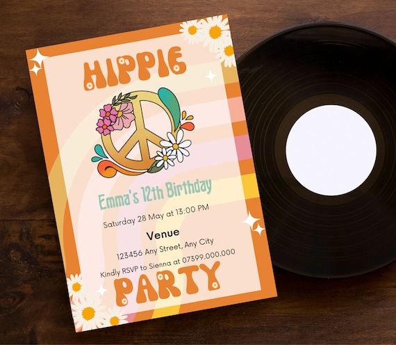 Editable Retro Hippie Party Birthday Invitation Daisy | Etsy