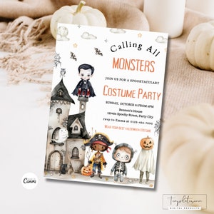 Kids Halloween Invitation, Halloween Party Invite, Halloween Birthday Invite, Halloween Monsters Invite, Spooky Halloween Invite Template