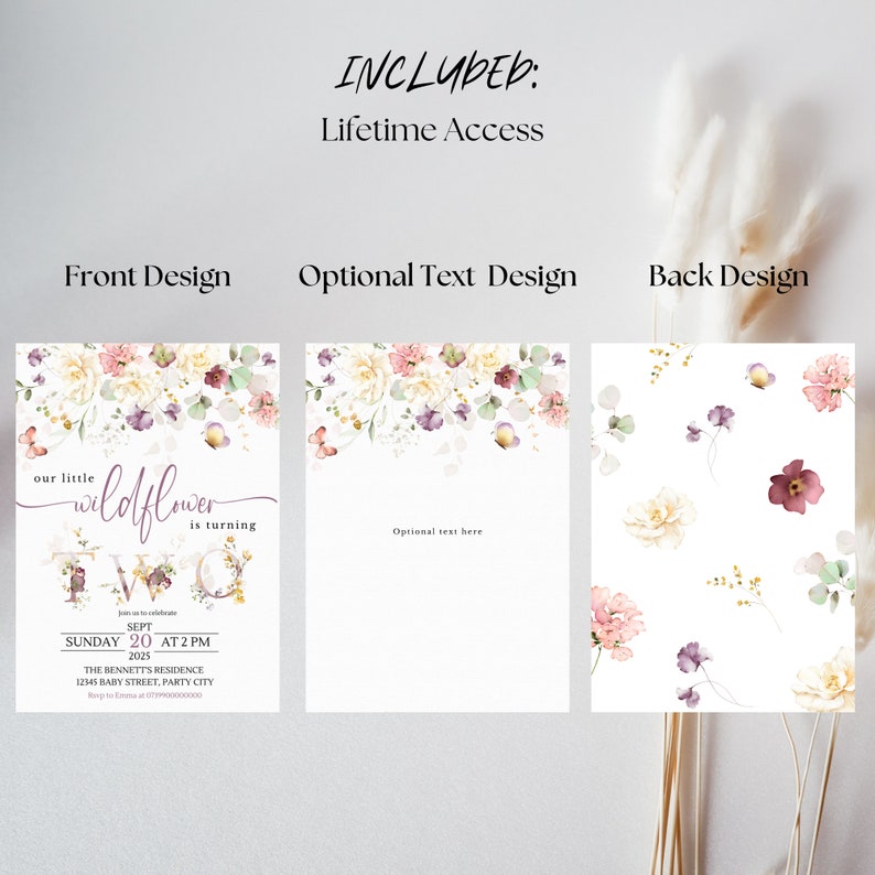 Editable Wildflower Birthday Party Invite 2nd Birthday Invite Template ...
