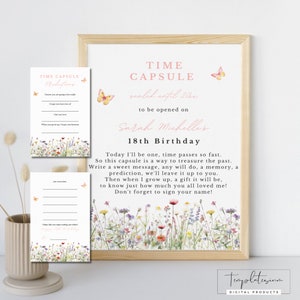 Bearbeitbare Blumengeburtstag-Zeitkapsel-Vorhersagen Wunschkarte-Notizkarte Wildblumen-Geburtstags-Party-Dekor-Blume druckbares Dekor-Wildblume 02