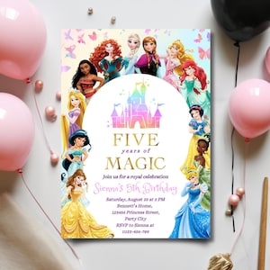 Invitation modifiable princesse, invitation princesse royale 5e anniversaire, fille princesse thème 5e anniversaire, princesse fête inviter téléchargement numérique