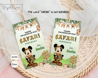 Mickey Safari Thank You Tags Any Age Favor Label Custom Canva Template Digitally Download
