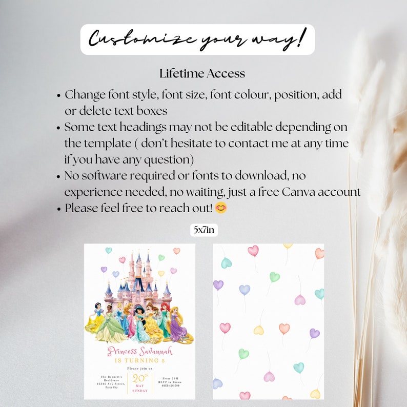 Royal Princess Magical Birthday Party Invite Editable Digital Template