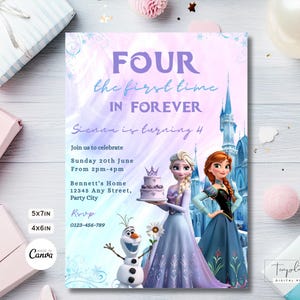 Frozen 4th Birthday Invitation For First Time In Forever Invite Canva Custom Digitally Download