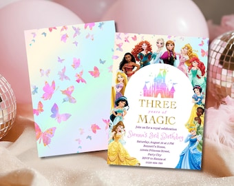Princess 3rd Birthday Invitation Girl Royal Party Decor Set Custom Canva Template Digital
