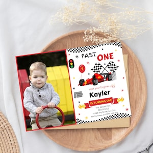Editable Fast One 1st Birthday Invitation - Fast One Boy Race Car 1st Birthday Party Photo Insert Invite -  Instant Download 7 X 5 in Invite