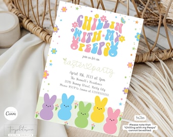 Chillin’ with My Peeps Invitation Easter Egg Hunt Invite Kids Party Canva Template Download