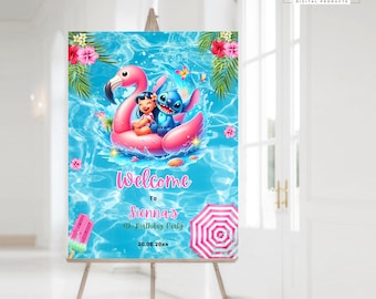 "Stich Geburtstag Willkommensschild ""Stich Party"" Lilo und Stitch Geburtstagsschild Stich Party Dekor Stich Benutzerdefinierte druckbare Vorlage Benutzerdefinierte Zeichen"