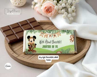 Mickey Safari Chocolate Bar Labels Any Age Birthday Party Favor Custom Canva Digitally Download