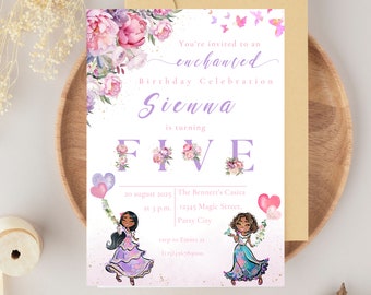EDITABLE Invitación de cumpleaños de Encanto Mirabel e Isabela, plantilla de invitación de cumpleaños de Encanto, invitación floral de cumpleaños de niña Descarga instantánea