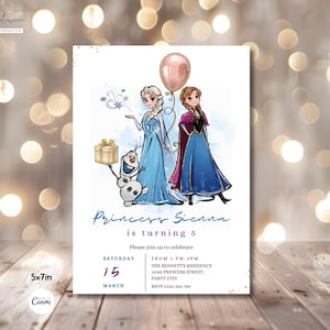 Invito modificabile Elsa Invito digitale per la festa di Frozen Invito personalizzato per il compleanno di Frozen Invito per il compleanno di Anna Frozen Qualsiasi età Download digitale