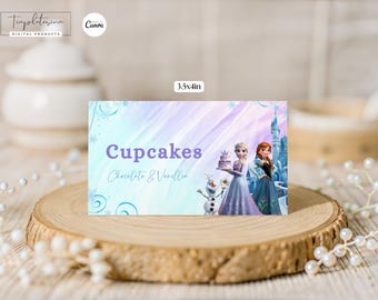 Frozen Party Food Labels Elsa Place Cards Birthday Party Decorations Custom Canva Digitally Download