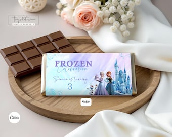 Etiqueta de barra de chocolate Frozen para decorar fiestas de cumpleaños de Elsa, Anna y Olaf para cualquier edad (descarga digital)