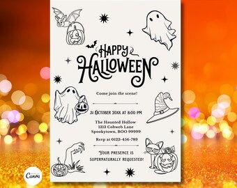 Editable Halloween Birthday Invitation, Spooktacular Ghost Party Invite, Halloween Birthday Ghost Party Card, Costume Party Invite Template