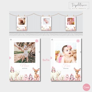Cartes-photos modifiables pour l'hiver Onederland, jalon mensuel