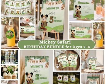 Mickey Safari Birthday Bundle Decorations 2-5 Ages Custom Canva Template Digitally Download Set