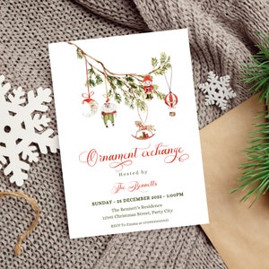 Editable Ornament Exchange Invitation, Ornament Christmas Party Invitation, Holiday Party Invitation Template, Ornament Christmas Invitation