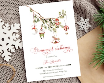 Editable Ornament Exchange Invitation, Ornament Christmas Party Invitation, Holiday Party Invitation Template, Ornament Christmas Invitation