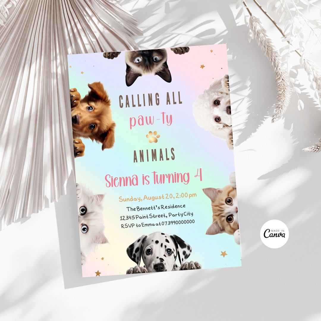 Editable Dog and Cat Birthday Party Invitation Pawty Birthday Party Boy ...