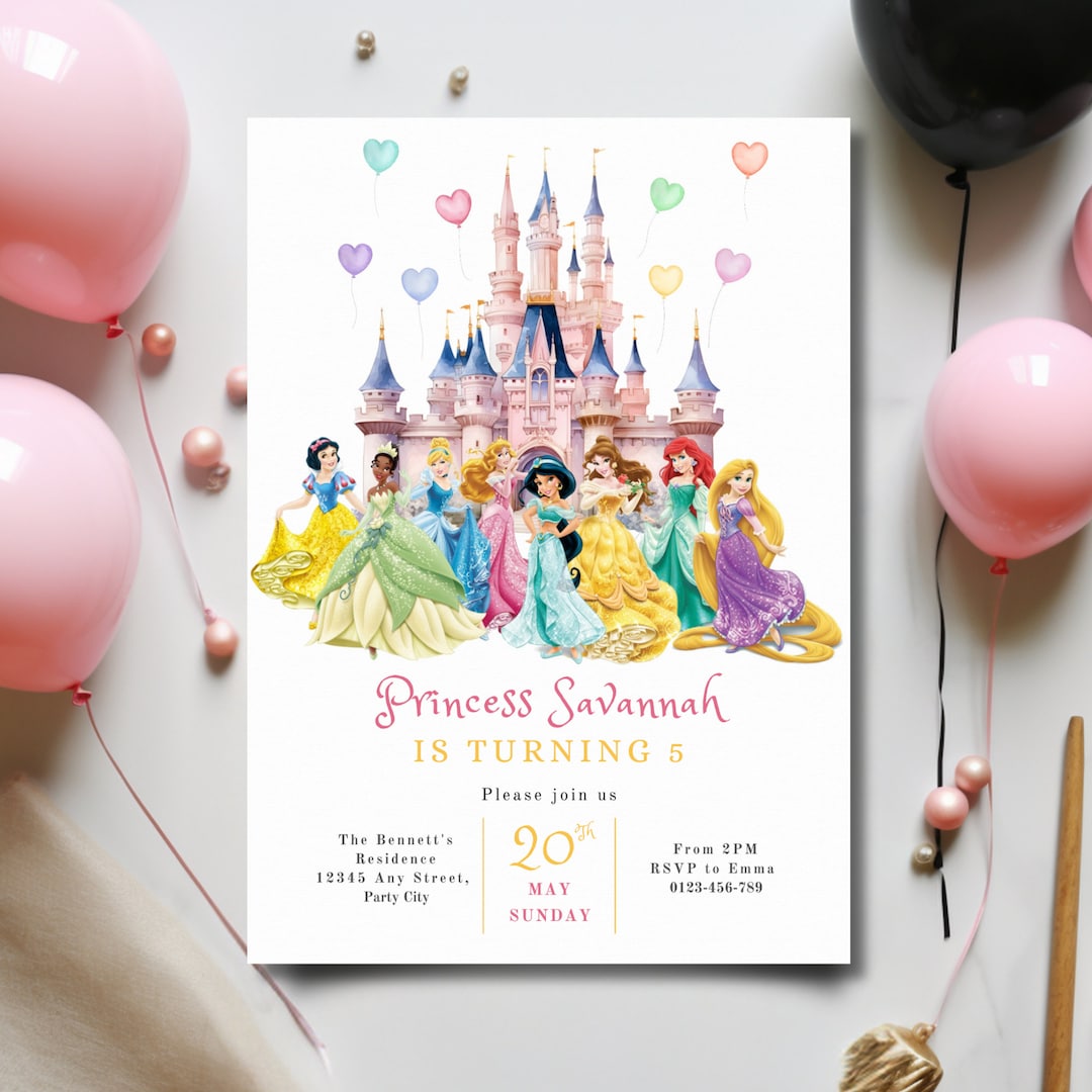 Royal Princess Magical Birthday Party Invite, Editable Digital Template ...