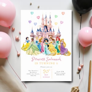 Convite para festa de aniversário mágico da princesa real | Modelo digital editável | Download instantâneo | Convite para festa de aniversário de menina | Princesa personalizada
