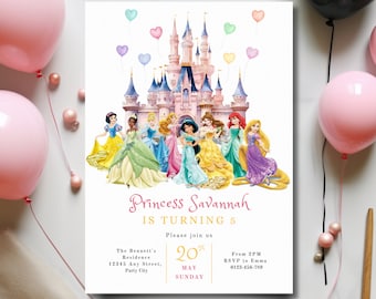 Invito per festa di compleanno magica della principessa reale/Modello digitale modificabile/Download immediato/Invito per festa di compleanno per bambine/Principessa personalizzata