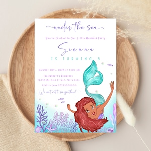 Editable Little Mermaid Birthday Invitation, Ariel Birthday Invitation Template, The Little Mermaid Party, Princess Ariel Digital Invitation