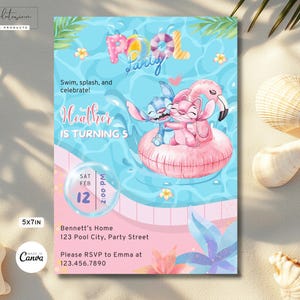 Bearbeitbare Stitch Einladung Stitch Birthday Pool einladen Stitch Angel Party einladen Vorlage Stitch Printable Beach Geburtstag Digitally Download