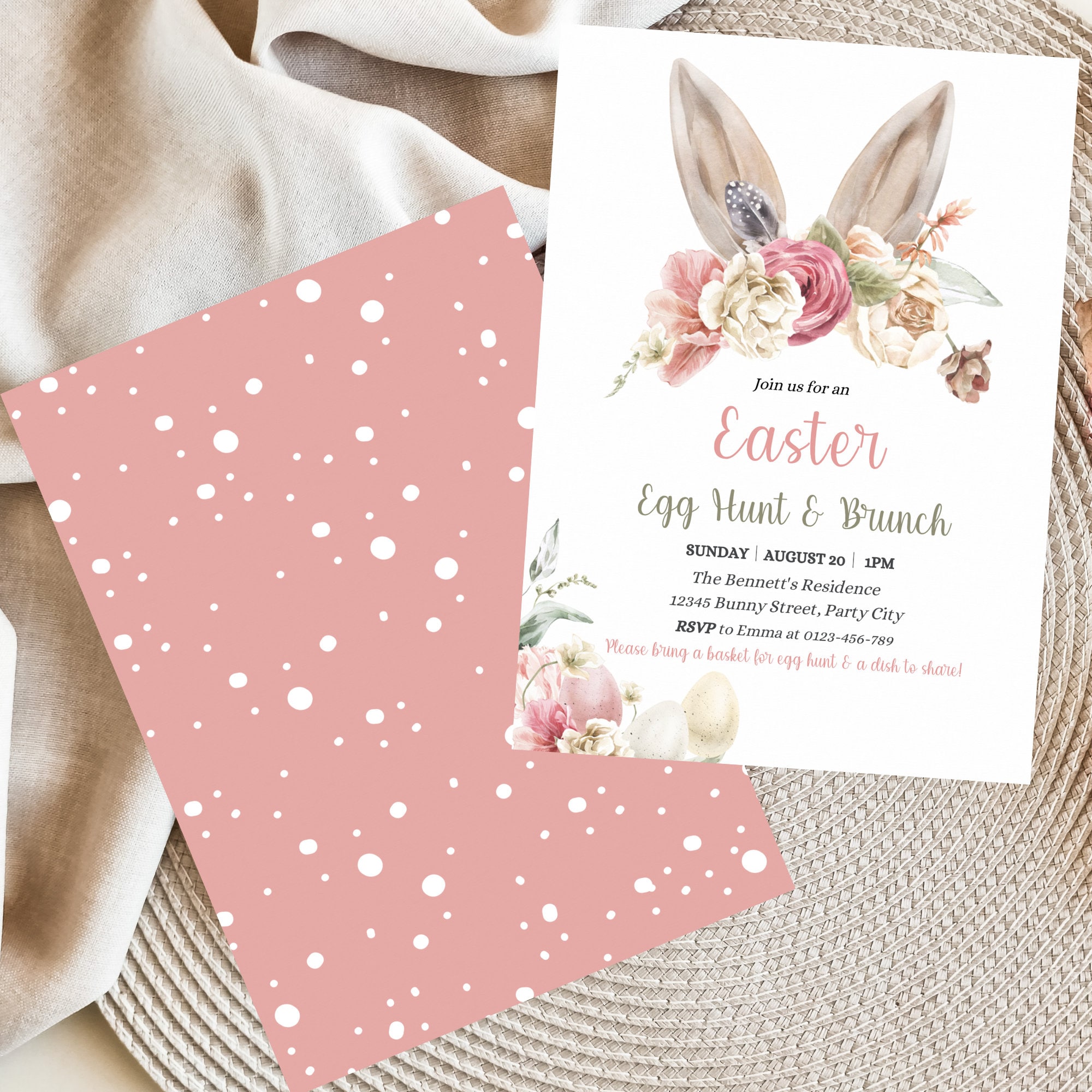 Easter Invite Wording Editable Easter Egg Hunt Invitation, Easter Brunch Invite, Bunny Easter ...