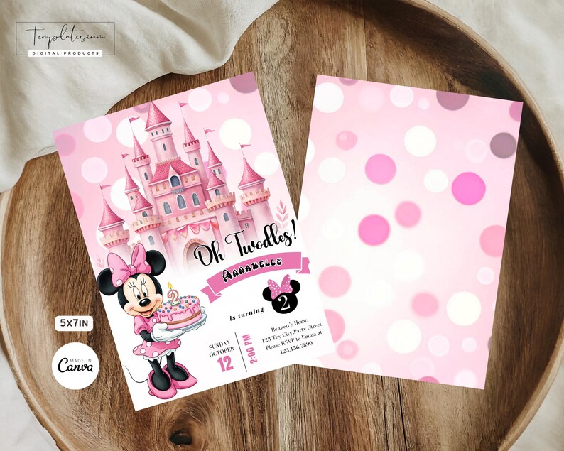 Pink Minnie Mouse Birthday Invitation, Watercolor Girls Birthday Invite ...