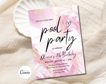 Pool Party Birthday Invitation Summer Swimming Invite Editable Pool Birthday Party Invite Girl Birthday Water Invitation Instant Download