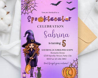 Editable Halloween Birthday Invitation Girl Witch Halloween Party Spooky Halloween Birthday Witch Birthday Invite Printable Halloween
